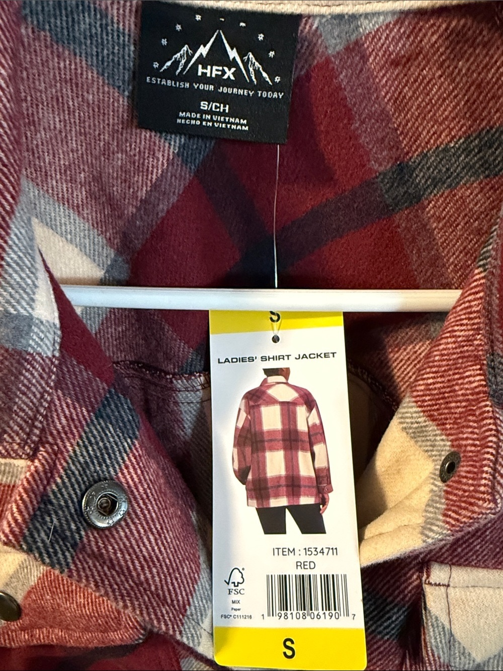 Women's Plaid Shacket Jacket in Red & Cream - Small - Picture 2 of 4